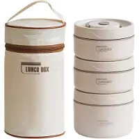 VHV -3-Laags RVS Lunchbox Vacuüm Geïsoleerd - Lekvrije Voedselcontainer met Lunchtas - 1480ml Roestvrijstalen Lunchtrommel voor Kantoor en Picknick - Duurzame Bento Box voor Warme Maaltijden - Wit