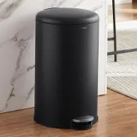 Casabel 50L Keukenafvalbak - 100% roestvrij staal, vingerafdrukbestendig, ronde afvalbak met pedaal en deksel, zwart