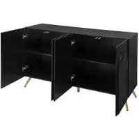 OKWISH Dressoir – Flurkast Met 3D Verticale Ribben – 3 Deuren – Verstelbare Planken – Metaal Zwart Goud