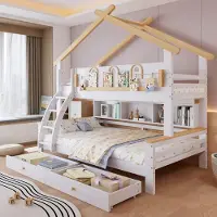 HAUSS SPOLE Kinderstapelbed 90x200cm En 120x200cm - Met Schuine Trap en 2 Lades - Zonder Matras - Grenen en MDF - Wit Naturel