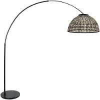 Steinhauer Zwarte booglamp Nox Light met bamboe kap Ø60cm
