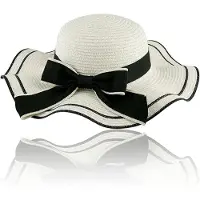 VHV - Zonnehoed Dames - Witte Brede Rand Hoed - Opvouwbare Strandhoed met Strik voor Zomer