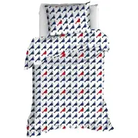 MOODIT Dekbedovertrek Odil Flipo Blue Cuckoo Red Katoen-140 x 200 / 220 cm | 1-Persoons