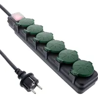 InLine IP44 outdoor stekkerdoos met 6 contacten | schakelaar | zwart/groen | 10 meter