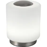 FABAS LUCE Simi wandlamp, gemaakt van satijnnikkelmetaal en mondgeblazen glas, met geïntegreerde 8W LED, 3000K, dimbare aanraakbediening. Artikelnummer: 3257-30-178