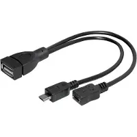 Transmedia USB Micro B (m) naar USB-A (v) OTG adapter met USB Micro B (v) voeding - USB2.0 - tot 1A / zwart - 0,15 meter