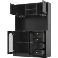 STILVORA Dressoir - Grote Opbergruimte Met Ledlicht En 4 Deuren - Voor Keuken En Woonkamer - MDF Zwart - 120x40x188 Cm