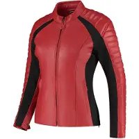 Rusty Stitches dames leren motorjas, rood/zwart, maat 46