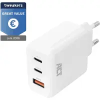 ACT USB-C/USB-A-oplader 65 W met 3 Poorten Power Delivery PPS QuickCharge en GanFast
