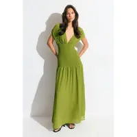 Gina Tricot  - Smock maxi dress - Lange jurken - Groen - XL - Dames