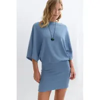 Gina Tricot  - Slouchy boatneck dress - mini jurken - Blauw - S - Dames