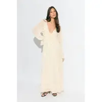 Gina Tricot  - Chiffon maxi long sleeve dress - Jurken met lange mouwen - Wit - M - Dames