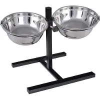vidaXL Voederstand en kom met hondenvoer Zilver en Zwart 57,5 x 26 cm