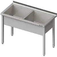 Stalgast Spoelbak met twee kommen, 1300x600x850 mm, komhoogte 300 mm, met opstaande rand, gelast