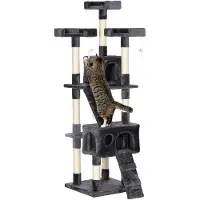 PawHut Kattenboom krabpaal kattenkrabpaal klimboom sisal trap 170 cm beige/grijs 5Q-9VDQ-3THE
