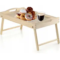 Kadax Bedtafel, ontbijtdienblad van grenenhout, 19 x 30 x 50 cm, serveerdienblad, inklapbaar beddienblad, eetdienblad voor ontbijt op bed, bijzettafel (natuurlijk)