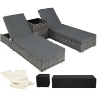 Helloshop26 Zonnebed duo 5 posities met 2 sets hoezen + grijze beschermhoes 2208050