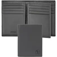 HUGO BOSS Leren kaarthoes Double B Card Case Saffiano Grey grijs