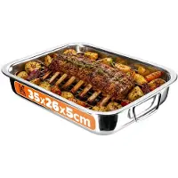 Kadax Braadvorm met rooster, braadpan van roestvrij staal, vierkante pan met inzetstuk, braadpan in 4 verschillende maten, rooster voor oven, ovenvorm (35 x 26 x 6 cm, zilver)