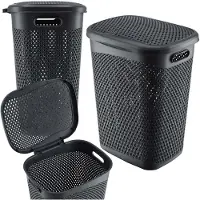 Kadax Plastic wasbak, lichte wasmand, wasverzamelaar van kunststof, luchtdoorlatende wasbox, met deksel (grijs)