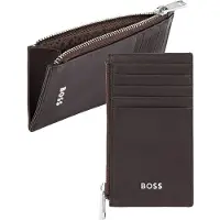 HUGO BOSS Leren kaarthouder Classic Smooth Cardholder With Zip Brown donkerbruin