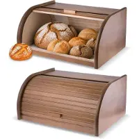 Kadax Ruime broodtrommel van hoogwaardig hout, broodtrommel met roldeksel voor langer verse, brooddoos met voorklep, eco, broodtrommel, broodopslag (bruin)
