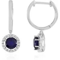 Cavill - Blauwe Saffier Oorbellen - 925 Sterling Zilver Gerhodineerd - Madagaskar Saffieren 2.07 ct - Ronde Edelstenen - Elegante Luxe Oorbellen