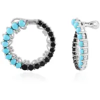 Cavill - 925 Sterling Zilveren Oorbellen - 6,12 ct Sleeping Beauty Turkoois & Zwarte Spinel - Ronde Cabochon - Elegante Dames Oorbellen