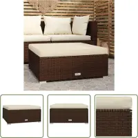 The Living Store Lounge Stoel - Voetensteun - Voetensteun met kussen 70x70x30 cm poly rattan bruin - Tuinset - Buitentuin - Patio Set