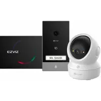 Ezviz Smart Security Kit – H6C G1 3K Binnencamera + HP7 Videodeurbel - 360° Pan & Tilt - Patrol Mode & Human Detection - MicroSD & Cloud