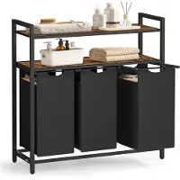 Vasagle - Wasmand - Wassorteerder - 3 Uitneembare Tassen - Legplank - Voor Badkamer en Wasruimte