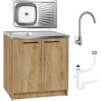 Stamar - Keukenkast 80cm - Onderkast met Spoelbak met één compartiment + kraan + sifon - Eiken Goud
