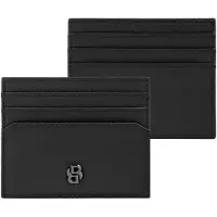 HUGO BOSS Leren kaarthouder Double B Card Holder Saffiano Black zwart