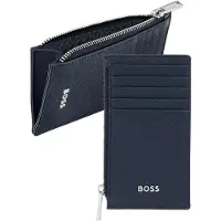 HUGO BOSS Leren kaarthouder Classic Grained Cardholder With Zip Navy donkerblauw