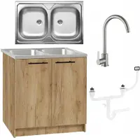 Stamar - Keukenkast 80x50 cm - Onderkast met Dubbele spoelbak + kraan + sifon - Eiken Goud
