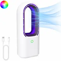 Silvergear Bladloze Ventilator met LED Licht 7 Standen - Oplaadbaar USB C - Fluisterstil - 3 Standen - Tafelventilator met Verlichting - Draagbare Ventilator - Wit -