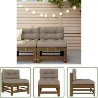 The Living Store Tuinset - Middenbank - Middenbank met kussens massief grenenhout honingbruin - Hout Meubel - Grenenhout - Lounge Set