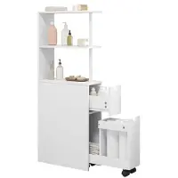 EUGAD Smalle Badkamerkast met Laden en Verstelbare Plank - Wit MDF - 45 x 19 x 113 cm