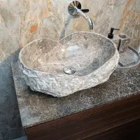 Loutro Kev waskom 50x35cm rots marmer taupe