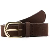 Manfield Donkerbruine suède riem met gouden gesp | Maat adult