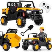 Sun baby CAT UTV 4x4 Elektrisch Kinderauto 12V - 2-Zits Accuvoertuig met Afstandsbediening - MP3 Speler - Kiepbak - Voor Kinderen 3-8 Jaar - Geel