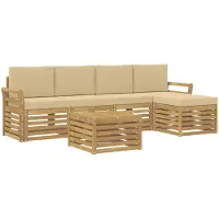 vidaXL Tuinset met 6 zitplaatsen, wit en beige, polyester