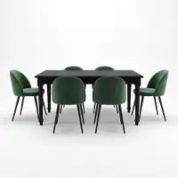 Ebuy24 Amaretta eethoek tafel zwart 6 stoelen velours groen.