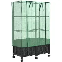 vidaXL Tuinplantenbak met Kasbedekking en Wielen 2 st Zwart PP