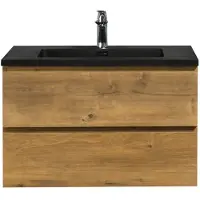 Guido Gusto Badkamermeubel Summer 80cm eiken met zwarte wastafel