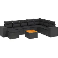 vidaXL 9-delige Loungeset met kussens poly rattan zwart