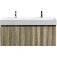 Guido Gusto Badkamermeubel Yuki 120cm licht eiken inclusief enkele wastafel robuust glans wit met twee kraangaten