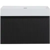 Guido Gusto Badkamermeubel Yuki 80cm mat zwart inclusief wastafel robuust mat wit zonder kraangat