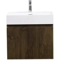 Guido Gusto Badkamermeubel Yuki 60cm walnoot inclusief wastafel robuust mat wit met kraangat