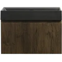 Guido Gusto Badkamermeubel Yuki 80cm walnoot inclusief wastafel robuust mat zwart zonder kraangat